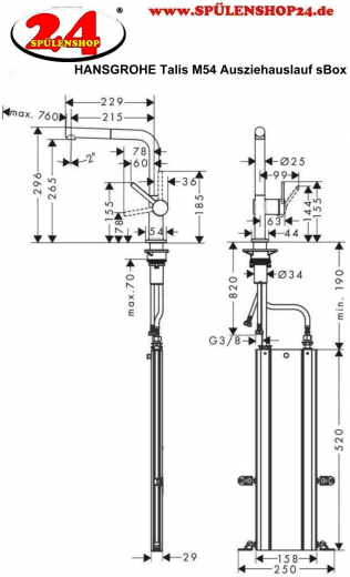 HANSGROHE Kchenarmatur Talis M54 Chrom Einhebelmischer 270 mit Ausziehauslauf, 1jet, sBox (72809000)