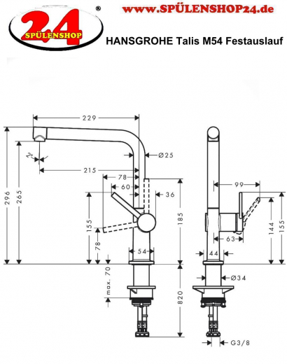 HANSGROHE Kchenarmatur Talis M54 Chrom Einhebelmischer 270 mit Festauslauf Schwenkbereich einstellbar, 1jet (72840000)