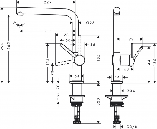 HANSGROHE Kchenarmatur Talis M54 Mattschwarz Einhebelmischer 270 mit Festauslauf Schwenkbereich einstellbar, 1jet (72840670)