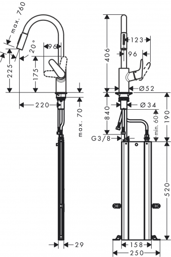 HANSGROHE Kchenarmatur Focus M41 Chrom Einhebelmischer 240 mit Zugauslauf als Ausziehbrause, 2jet, sBox (73880000)