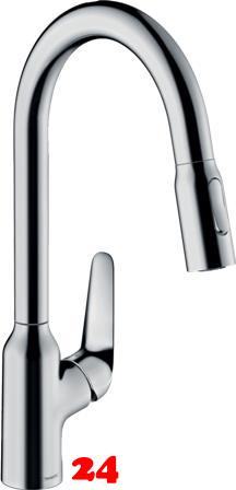 HANSGROHE Kchenarmatur Focus M42 Chrom Einhebelmischer 220 mit Ausziehbrause, 2jet 360 schwenkbarer Auslauf (71800000)