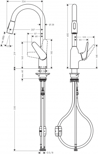 HANSGROHE Kchenarmatur Focus M42 Chrom Einhebelmischer 220 mit Ausziehbrause, 2jet 360 schwenkbarer Auslauf (71800000)