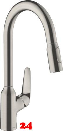 HANSGROHE Kchenarmatur Focus M42 Edelstahl Finish Einhebelmischer 220 mit Ausziehbrause, 2jet 360 schwenkbarer Auslauf (71800800)