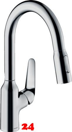 HANSGROHE Kchenarmatur Focus M42 Chrom Einhebelmischer 180 mit Ausziehbrause, 2jet 360 schwenkbarer Auslauf (71801000)