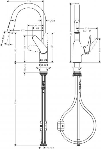 HANSGROHE Kchenarmatur Focus M42 Chrom Einhebelmischer 180 mit Ausziehbrause, 2jet 360 schwenkbarer Auslauf (71801000)