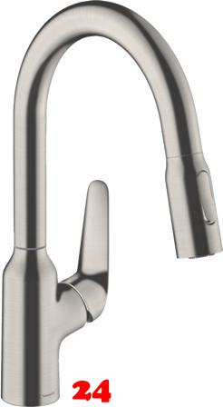 HANSGROHE Kchenarmatur Focus M42 Edelstahl Finish Einhebelmischer 180 mit Ausziehbrause, 2jet 360 schwenkbarer Auslauf (71801800)