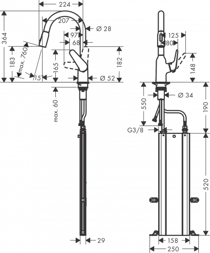 HANSGROHE Kchenarmatur Focus M42 Chrom Einhebelmischer 180 mit Ausziehbrause, 2jet, sBox 360 schwenkbarer Auslauf (71821000)