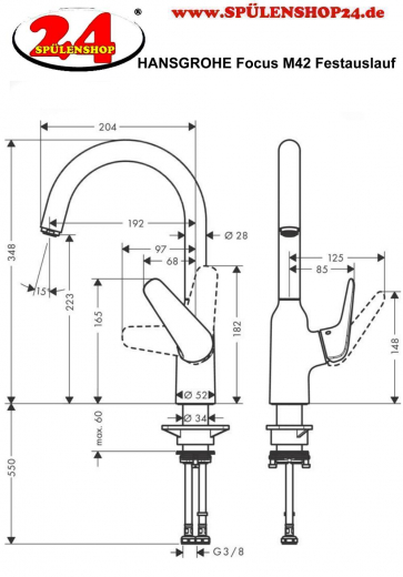 HANSGROHE Kchenarmatur Focus M42 Chrom Einhebelmischer 220 mit Festauslauf, 1jet 360 schwenkbarer Auslauf (71802000)