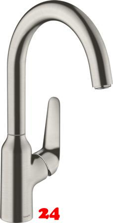 HANSGROHE Kchenarmatur Focus M42 Edelstahl Finish Einhebelmischer 220 mit Festauslauf, 1jet 360 schwenkbarer Auslauf (71802800)