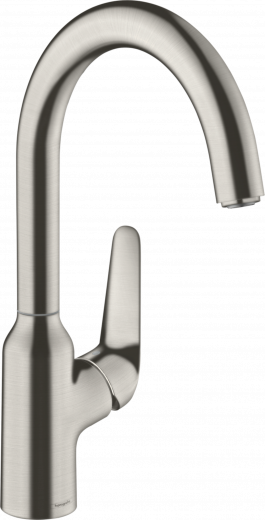 HANSGROHE Kchenarmatur Focus M42 Edelstahl Finish Einhebelmischer 220 mit Festauslauf, 1jet 360 schwenkbarer Auslauf (71802800)