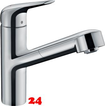 HANSGROHE Kchenarmatur Focus M42 Chrom Einhebelmischer 150 mit Ausziehauslauf 120 schwenkbarer Auslauf, 1jet (71814000)