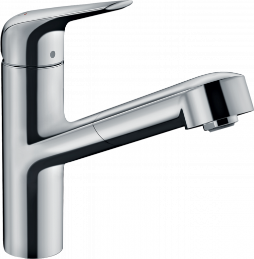 HANSGROHE Kchenarmatur Focus M42 Chrom Einhebelmischer 150 mit Ausziehauslauf 120 schwenkbarer Auslauf, 1jet (71814000)