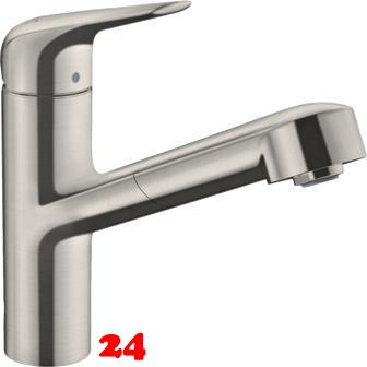 HANSGROHE Kchenarmatur Focus M42 Edelstahl Finish Einhebelmischer 150 mit Ausziehauslauf 120 schwenkbarer Auslauf, 1jet, sBox (71829800)