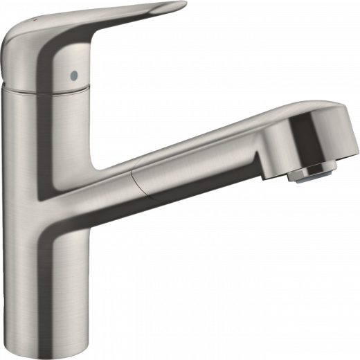 HANSGROHE Kchenarmatur Focus M42 Edelstahl Finish Einhebelmischer 150 mit Ausziehauslauf 120 schwenkbarer Auslauf, 1jet, sBox (71829800)