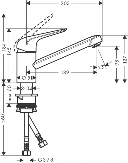 HANSGROHE Kchenarmatur Focus M42 Chrom Einhebelmischer 100 mit Festauslauf, 1jet 360 schwenkbarer Auslauf (71808000)