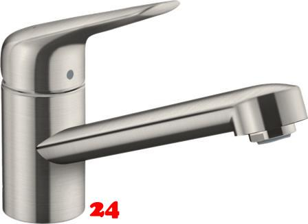 HANSGROHE Kchenarmatur Focus M42 Edelstahl Finish Einhebelmischer 100 mit Festauslauf, 1jet 360 schwenkbarer Auslauf (71808800)