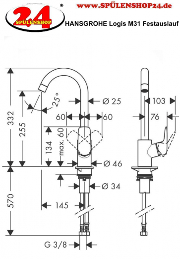 HANSGROHE Kchenarmatur Logis M31 Chrom Einhebelmischer 260 mit Festauslauf, 1jet schwenkbarer Auslauf (71835000)