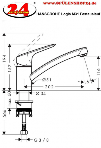 HANSGROHE Kchenarmatur Logis M31 Chrom Einhebelmischer 120 mit Festauslauf, 1jet 360 schwenkbarer Auslauf (71830000)