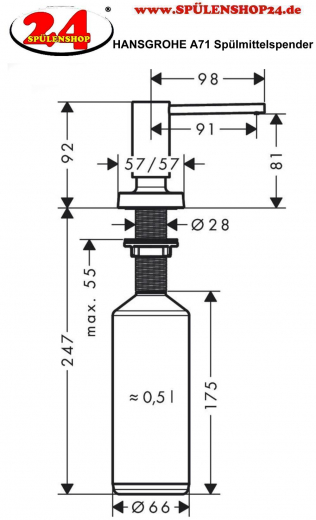 HANSGROHE Seifenspender A71 Splmittelspender / Dispenser Chrom (40468000)