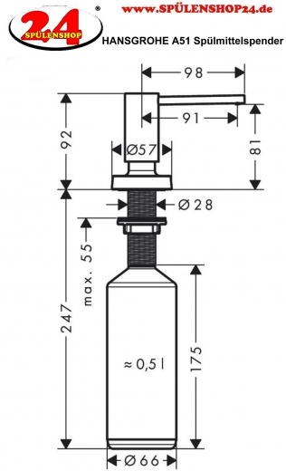 HANSGROHE Seifenspender A51 Splmittelspender / Dispenser Chrom (40448000)