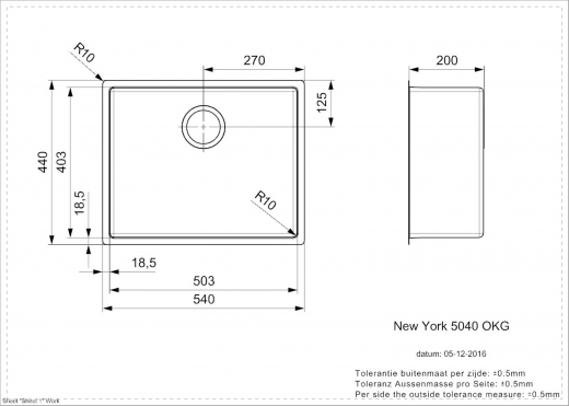 REGINOX Kchensple New York 50x40 (L) OKG Einbausple Edelstahl 3 in 1 mit Flachrand Siebkorb als Stopfenventil