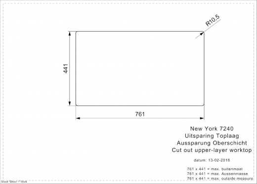 REGINOX Clean & Care New York 72x40 (L) KG-CC Einbausple Edelstahl mit Flachrand 3 in 1 ohne berlauf medizinischer Bereich