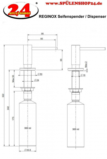 REGINOX Seifenspender Edelstahl Splmittelspender / Dispenser (R34798)