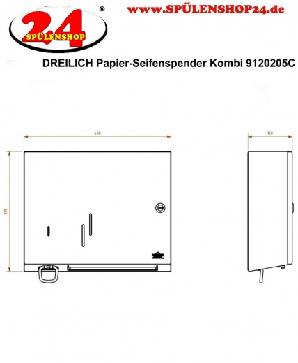 DREILICH Sirius II Papierhandtuch / Seifenspender Kombination 9120205C zur verdeckten Wandmontage mit flachem Zylinderschloss (2002040095)