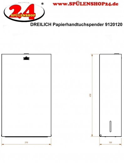 DREILICH Sirius II Papierhandtuchspender 9120120 zur verdeckten Wandmontage Front abklappbar mit flachem Zylinderschloss (2002040059)