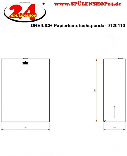 DREILICH Sirius II Papierhandtuchspender 9120110 zur verdeckten Wandmontage Front abklappbar mit flachem Zylinderschloss (2002040045)