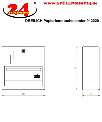 DREILICH Sirius II Papierhandtuchspender 9120201 zur verdeckten Wandmontage mit flachem Zylinderschloss (2002040010)