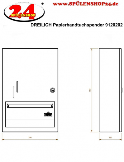 DREILICH Sirius II Papierhandtuchspender 9120202 zur verdeckten Wandmontage mit flachem Zylinderschloss (2002040011)