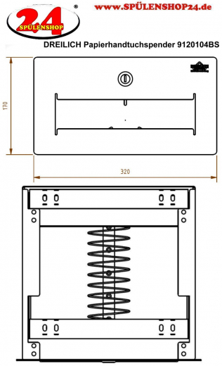 DREILICH Sirius II Papierhandtuchspender 9120104BS Front plan aufliegend fr die verdeckte Untertischmontage mit Zylinderschloss (2002040053)