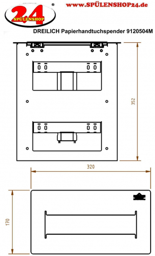 DREILICH Sirius II Papierhandtuchspender 9120504M zum horizontalen Einbau in Waschtisch- oder Arbeitsplatten mit Magnetschloss (2002040047)