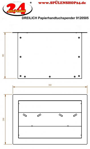 DREILICH Sirius II Papierhandtuchspender 9120505 zum horizontalen Einbau in Waschtisch- oder Arbeitsplatten (2002040082)