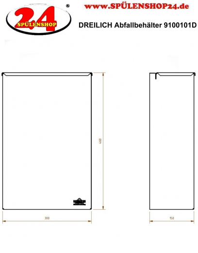 DREILICH Sirius II Abfallbehlter 9100101D zur verdeckten Wandmontage offene Bauform mit Deckel Fassungsvermgen ca. 16 Liter (2002080011)