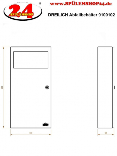 DREILICH Sirius II Abfallbehlter 9100102 zur Aufputz- oder Unterputzmontage mit Schwingklappe Fassungsvermgen ca. 10 Liter (2002080006)