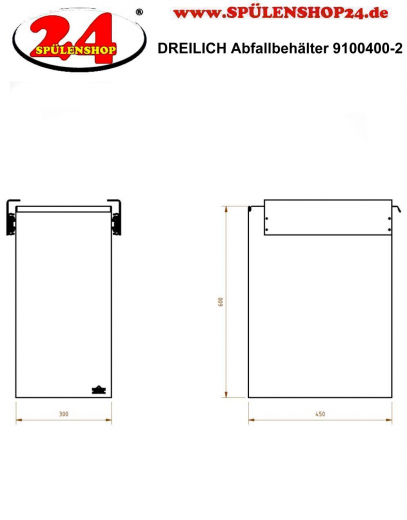 DREILICH Sirius II Abfallbehlter 9100400-2 ausfahrbar zur Untertischmontage ohne Einwurfhlse Fassungsvermgen ca. 80 Liter (2002080061)