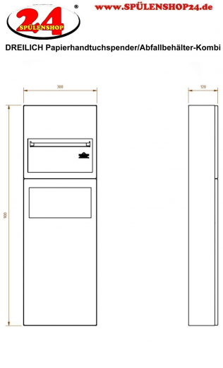 DREILICH Sirius II Papierhandtuchspender / Abfallbehlter Kombination 9124103M zur verdeckten Wandmontage mit Magnetschloss (2002040065)
