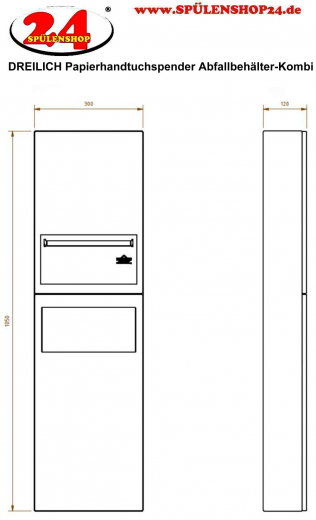 DREILICH Sirius II Papierhandtuchspender / Abfallbehlter Kombination 9124102M zur verdeckten Wandmontage mit Magnetschloss (2002040066)
