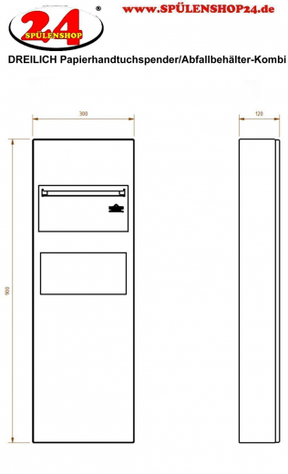 DREILICH Sirius II Papierhandtuchspender / Abfallbehlter Kombination 9124105M Wandmontage mit Magnetschloss und durchgehender Tr (2002040067)