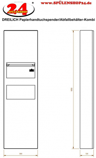 DREILICH Sirius II Papierhandtuchspender / Abfallbehlter Kombination 9124106M Wandmontage mit Magnetschloss und durchgehender Tr (2002040052)