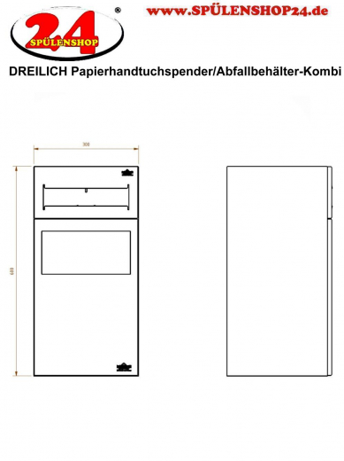 DREILICH Sirius II Papierhandtuchspender / Abfallbehlter Kombination 9123102M zur Untertischmontage mit verdecktem Magnetschloss (2002040063)