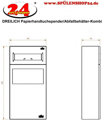 DREILICH Sirius II Papierhandtuchspender / Abfallbehlter Kombination 9123104M zur Untertischmontage mit verdecktem Magnetschloss (2002040064)