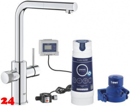 GROHE Blue Minta Pure Starter Kit Armatur mit herausziehbarem Mousseurauslauf Filterarmatur mit Wasserfilterset (30591000)