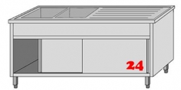 AfG Spltisch (1500x600) auf Unterschrank VLA2156L-BL Gewerbesple mit Untergestell, Boden und Tren